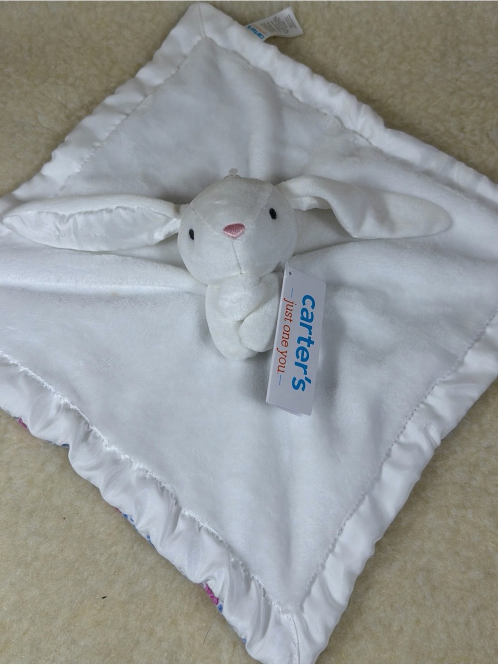 NWT Carter's White Plush Bunny Lovey Security Blanket Floral